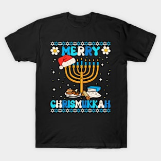 Merry Chrismukkah Groovy Ugly Xmas Funny Hanukkah Christmas T-Shirt